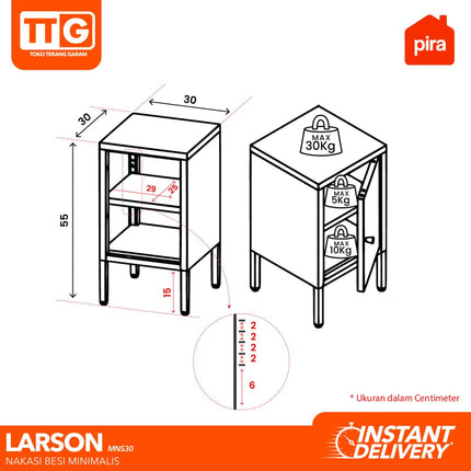 PIRA OX - INDY LARSON MNS 30 Nakas / Bedside Table Besi Minimalis Dengan Pintu