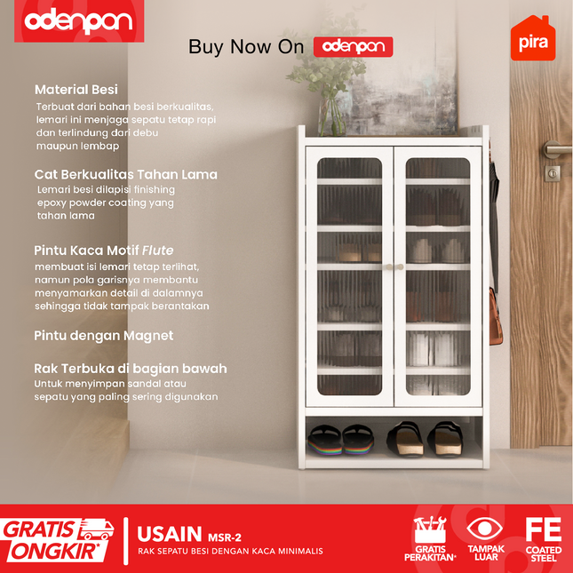 PIRA - USAIN MSR Lemari / Rak Sepatu Besi Minimalis Dengan Pintu Kaca