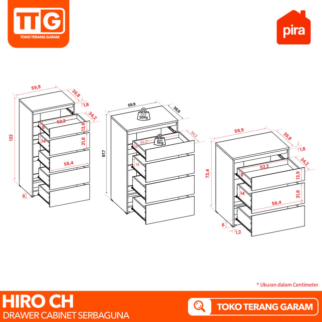 PIRA OX - HIRO CH Drawer Cabinet Bufet Laci 3 4 5 Susun