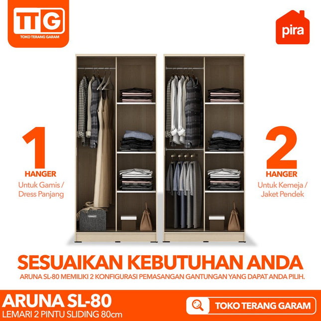 PIRA OX - ARUNA SL 80 Lemari Pakaian / Baju 2 Pintu Sliding 2 Gantungan 80 cm