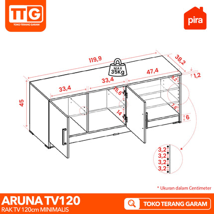 PIRA OX - ARUNA TV 120 Meja / Rak TV  Dengan Pintu 120 cm