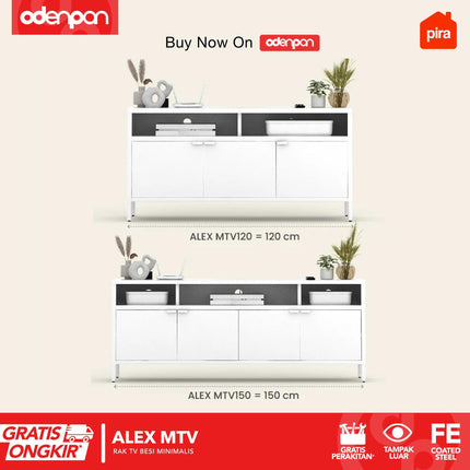 PIRA - ALEX MTV Meja / Rak TV Besi Minimalis Dengan Laci 120 / 150 cm