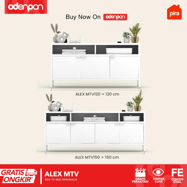 PIRA - ALEX MTV Meja / Rak TV Besi Minimalis Dengan Laci 120 / 150 cm