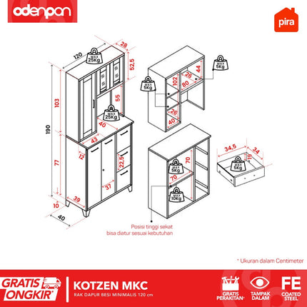 PIRA - KOTZEN MKC Rak Lemari Sayur / Rak Dapur / Kitchen Set Besi Minimalis 120 cm