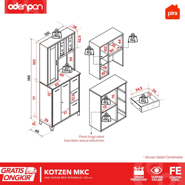 PIRA - KOTZEN MKC Rak Lemari Sayur / Rak Dapur / Kitchen Set Besi Minimalis 120 cm