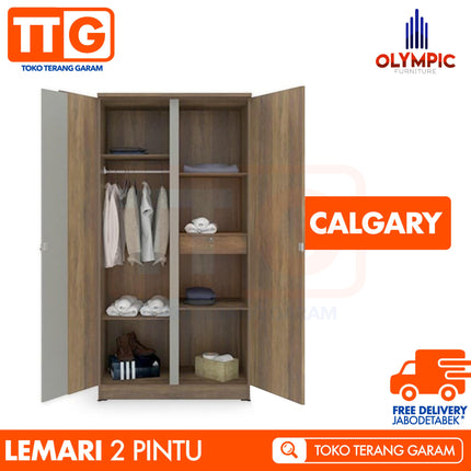 OLYMPIC - CALGARY 2P Lemari Pakaian / Baju 2 Pintu Jumbo Dengan Cermin