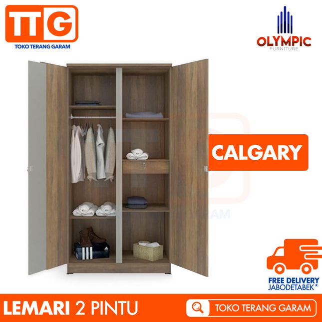 OLYMPIC - CALGARY 2P Lemari Pakaian / Baju 2 Pintu Jumbo Dengan Cermin