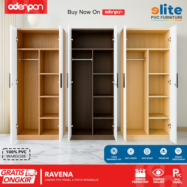 ELITE PVC - RAVENA Lemari UPVC 2 Pintu Swing Motif Kayu