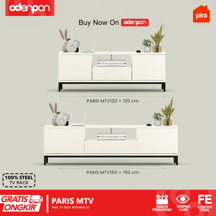 PIRA - PARIS MTV Meja / Rak  TV Besi Dengan Laci 120 / 150 cm