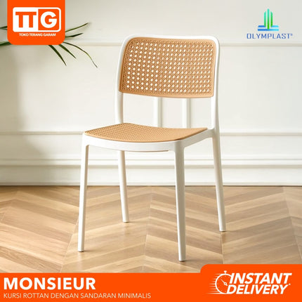 OLYMPLAST - MONSIEUR Kursi Cafe / Makan Dengan Sandaran Tumpuk Rattan