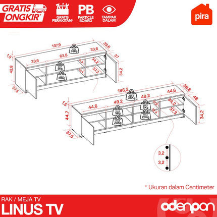 PIRA - LINUS TV Meja / Rak TV  Serbaguna 140 & 200 cm