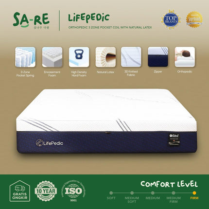 CENTRAL - DIAMOND LIFEPEDIC Kasur Spring Bed Orthopedic Kesehatan 3 Zone Pocket Spring With Natural Latex