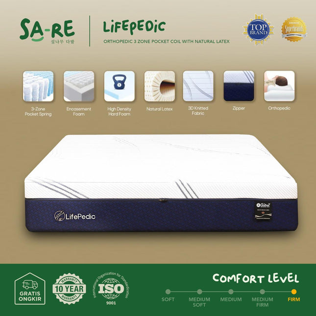 CENTRAL - DIAMOND LIFEPEDIC Kasur Spring Bed Orthopedic Kesehatan 3 Zone Pocket Spring With Natural Latex