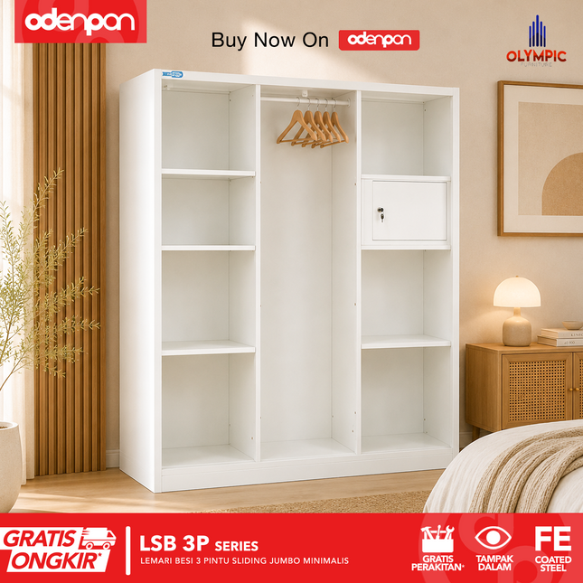 BESTSTEEL - LSB 3P Lemari Pakaian Baju 3 Pintu Besi Jumbo Sliding Minimalis