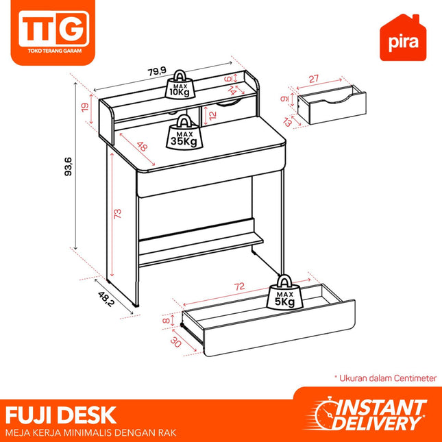 PIRA OX - FUJI DESK Meja Belajar / Kerja / Tulis Dengan Rak 80 cm