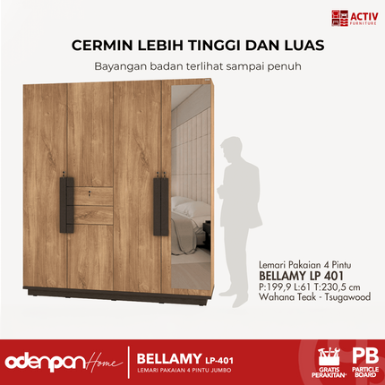 ACTIV AVANTI - BELLAMY LP 401 Lemari Pakaian / Baju 4 Pintu Jumbo Minimalis