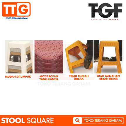 TGF - SQUARE STOOL Kursi Bangku Chair Bakso Dingklik Rattan Rotan