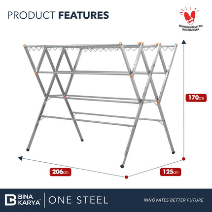 BINA KARYA - ONE STEEL Jemuran Stainless Steel Extra Jumbo 11 Palang 200 cm