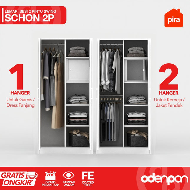 PIRA - SCHON 2P Lemari Pakaian Baju 2 Pintu Besi Pintu Swing
