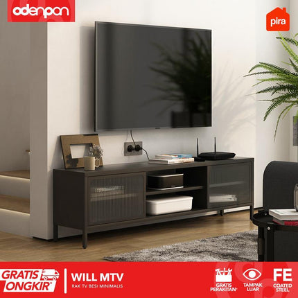 PIRA - WILL MTV Meja / Rak TV Besi Hitam Dengan Laci 120 / 150 cm