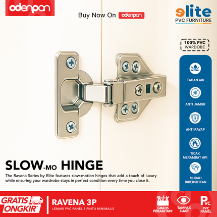 ELITE PVC - RAVENA 3P Lemari UPVC 3 Pintu Swing Motif Kayu