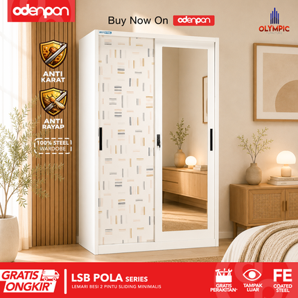 BESTSTEEL - LSB POLA Lemari Pakaian Baju 2 Pintu Besi Sliding Minimalis