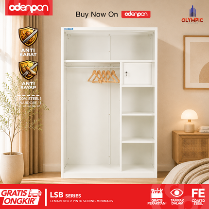 BESTSTEEL - LSB POLA Lemari Pakaian Baju 2 Pintu Besi Sliding Minimalis