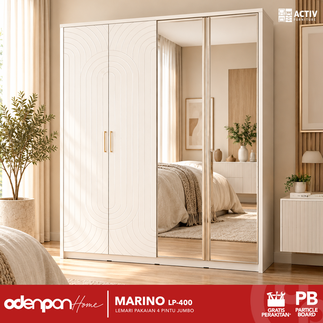 ACTIV AVANTI - MARINO LP 400 Lemari Pakaian / Baju 4 Pintu Jumbo Dengan Cermin
