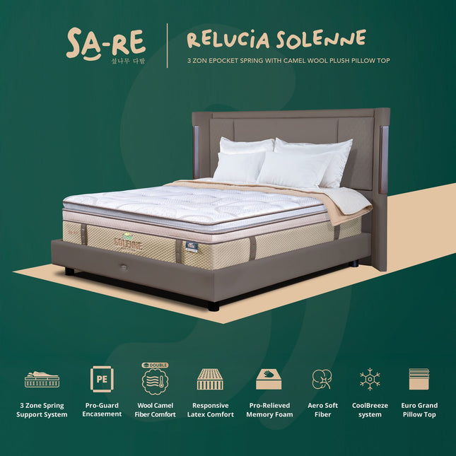 PROCELLA - SOLENNE Kasur 3 Zone Pocket Spring Bed With Camel Wool & Latex Euro Pillow Top