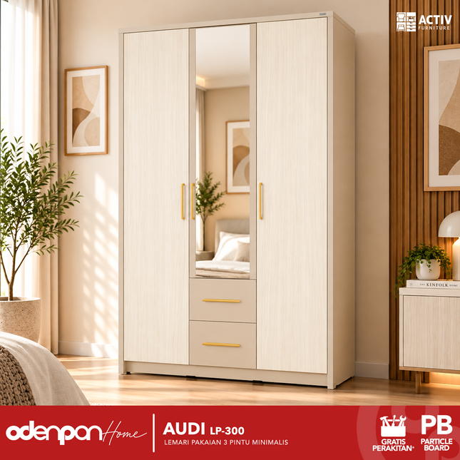 ACTIV CREATIV - AUDI LP 300 Lemari Pakaian / Baju 3 Pintu Dengan 2 Laci