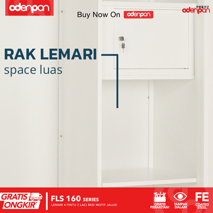ODENPAN - FLS 160 Lemari Besi 4 Pintu 2 Laci Jumbo Motif Jalusi