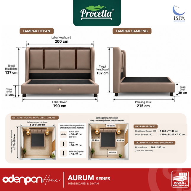 PROCELLA - AURUM Set Divan & Headboard Kasur Kulit Premium