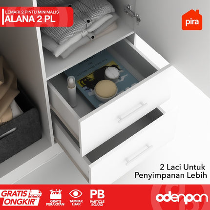 PIRA OX - ALANA 2PL Lemari Pakaian / Baju 2 Pintu 2 Laci Dengan Gantungan