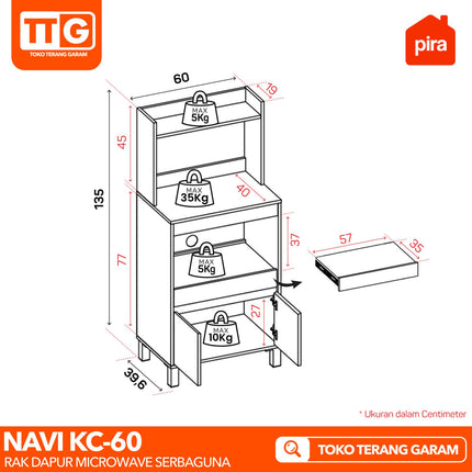 PIRA Rak Dapur Microwave & Rice Cooker Minimalis Serbaguna NAVI KC 60