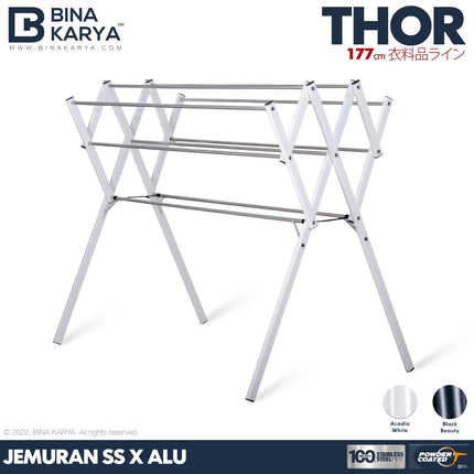BINA KARYA - THOR Jemuran Stainless Steel Aluminium 9 Palang Jumbo Kokoh Pipa Kotak Minimalis 180 cm