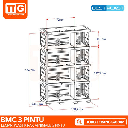 BESTPLAST - BMC 3P GOLD Lemari Pakaian Plastik 3 Pintu Dengan Cermin & Gantungan