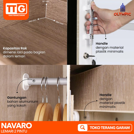 OLYMPIC - NAVARO 2P Lemari Pakaian / Baju 2 Pintu Dengan Cermin