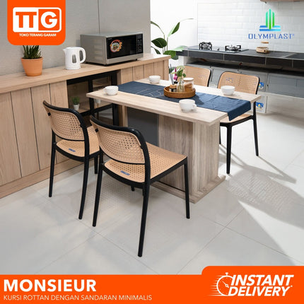 OLYMPLAST - MONSIEUR Kursi Cafe / Makan Dengan Sandaran Tumpuk Rattan