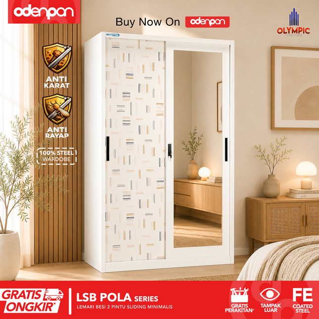 BESTSTEEL - LSB POLA Lemari Pakaian Baju 2 Pintu Besi Sliding Minimalis