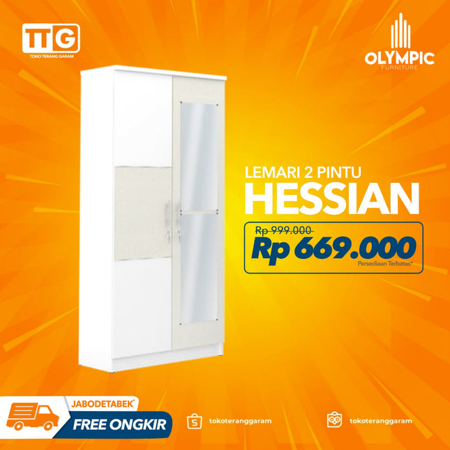 OLYMPIC - HESSIAN 2P Lemari Pakaian / Baju 2 Pintu Dengan Cermin