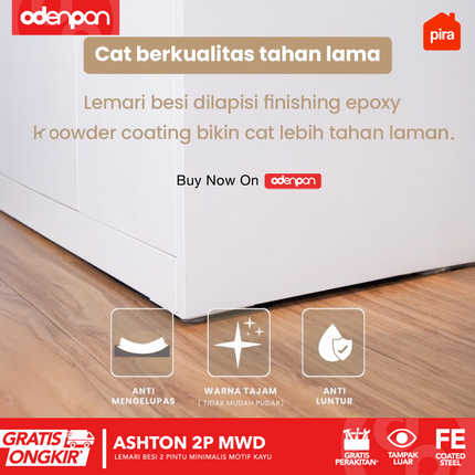 PIRA - ASHTON 2P Lemari Pakaian Baju 2 Pintu Besi Pintu Swing Motif Kayu
