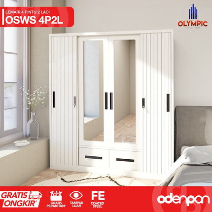 OLYMSTEEL - OSWS 4P2L Lemari Pakaian Baju 4 Pintu Besi 2 Laci