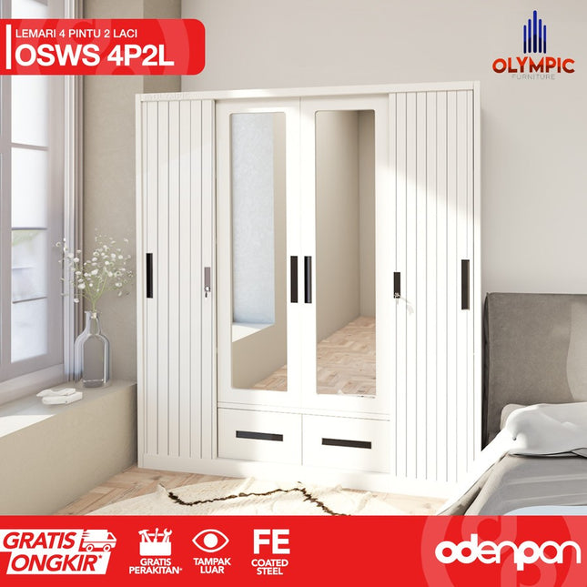 OLYMSTEEL - OSWS 4P2L Lemari Pakaian Baju 4 Pintu Besi 2 Laci