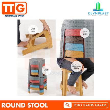 OLYMPLAST - ROUND STOOL Kursi Baso Plastik Rattan Bulat