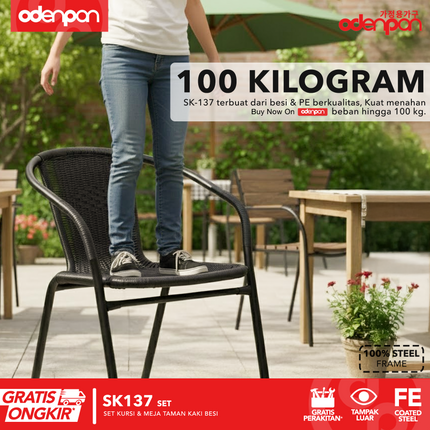 ODENPAN - SK 137 SET Kursi & Meja Taman Besi Outdoor Minimalis