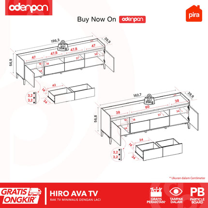 PIRA OX - HIRO AVA TV Meja / Rak TV Dengan Kaki 160 / 200 cm