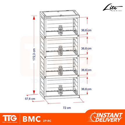 BESTPLAST - BMC 2P RC Lemari Pakaian Plastik 2 Pintu Dengan Cermin & Rak