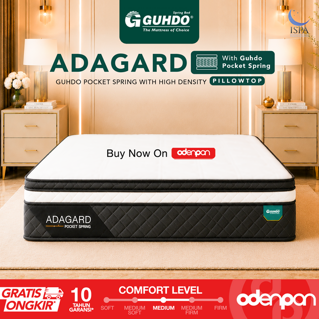 GUHDO - ADAGARD PILLOW TOP Kasur Spring Bed Pocket Coil Dengan Plush Pillow Top