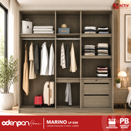 ACTIV AVANTI - MARINO LP 500 Lemari Pakaian / Baju 5 Pintu Jumbo Dengan Cermin