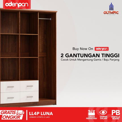 OLYMPIC G-STAR - LL4P LUNA Lemari Pakaian / Baju 4 Pintu 2 Laci